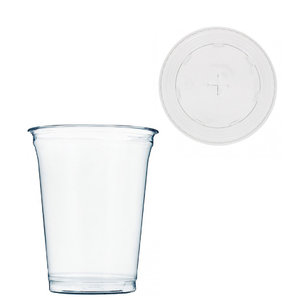 PET Plastic Cup 425ml - Measured 300ml - Lid for straws - Pack 67 Unit