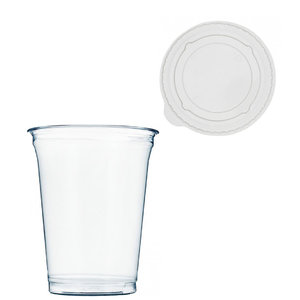 Plastic Cup 425ml - Measured to 300ml - With closed flat lid - Pack 67 units