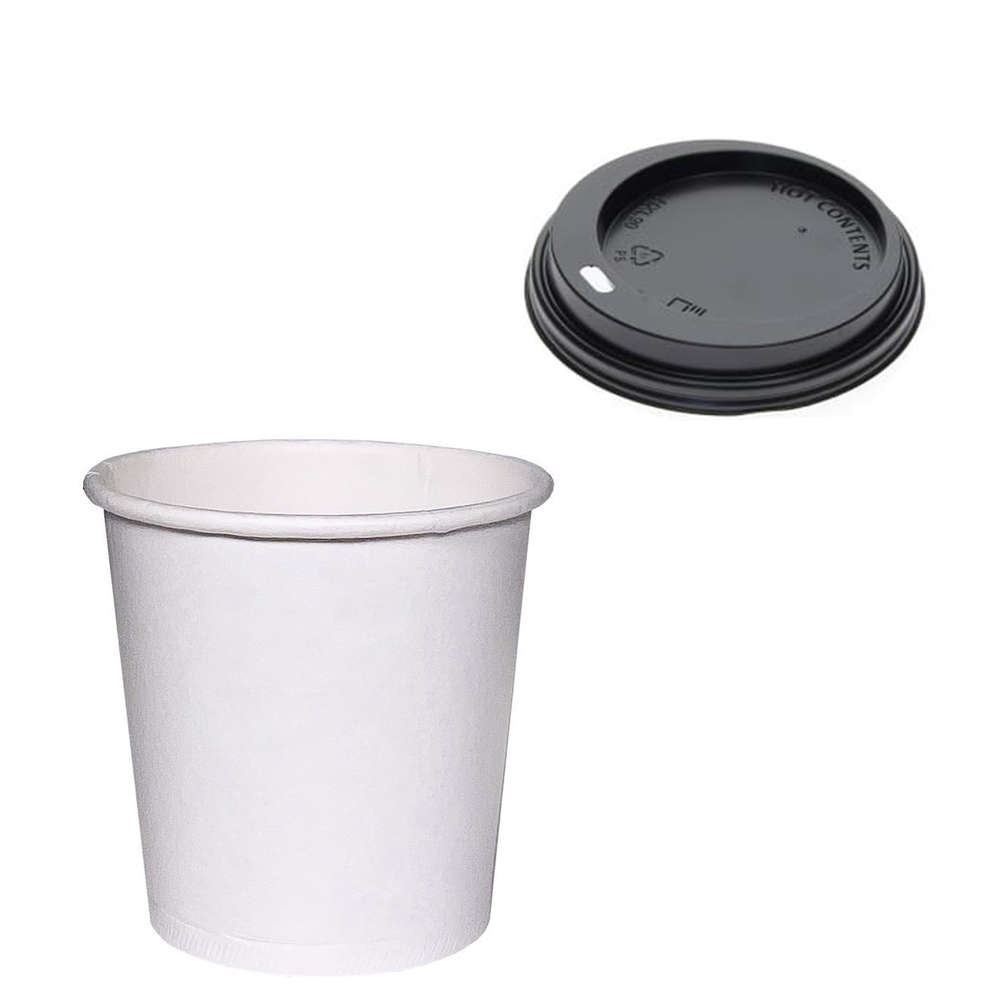 Vaso de Cartón Café 110ml (4Oz) Blanco c/ Tapa “To Go” Negra - Paquete 50 unidades