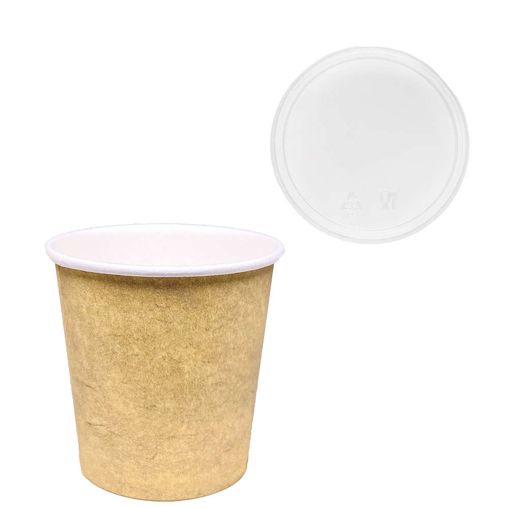 Vaso de Cartón Café 110ml (4Oz) Kraft c/ Tapa Plana – Caja Completa 3000 unidades