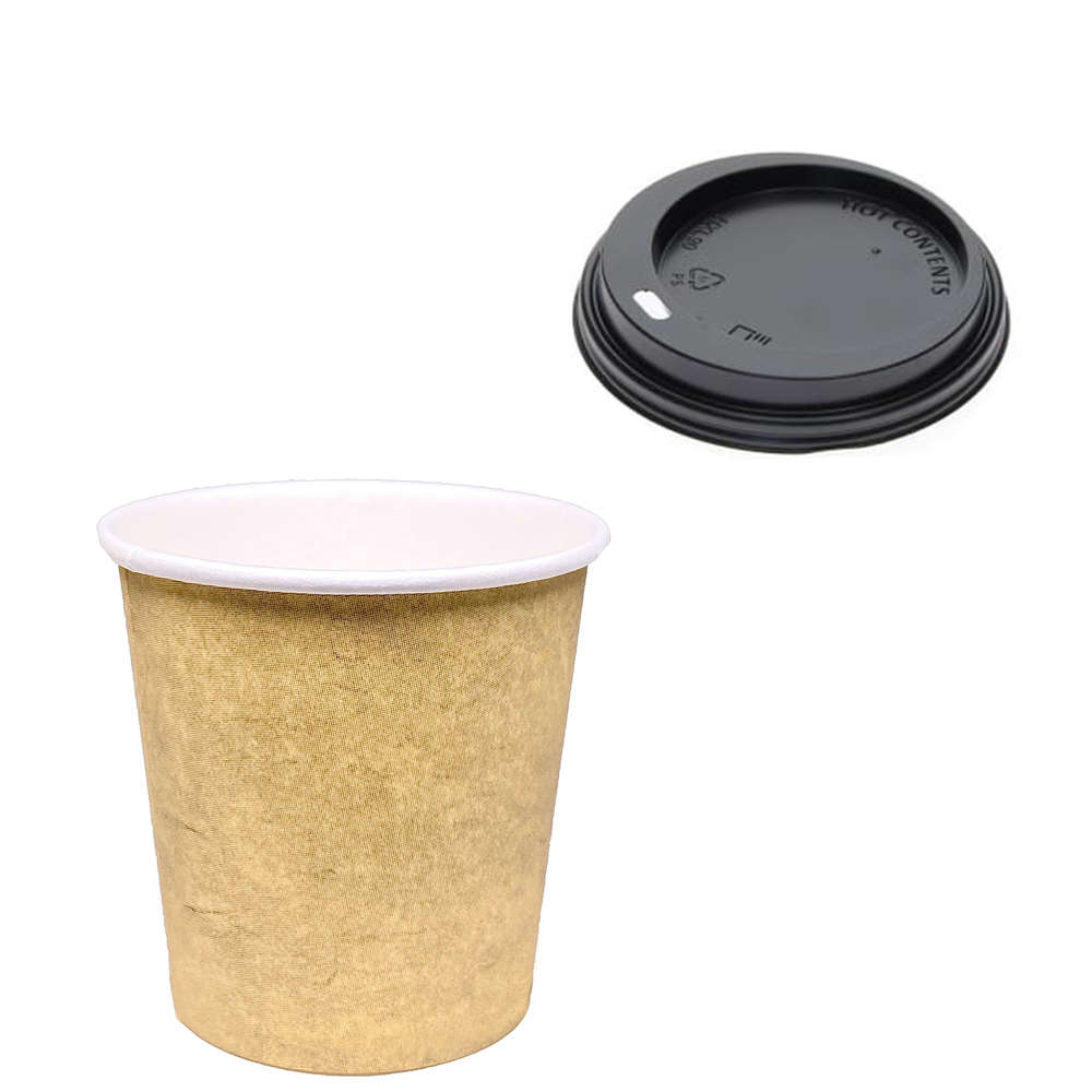 Copo de Café Vending 110ml (4Oz) Kraft c/ Tampa “To Go” Preta - Manga 50 unidades