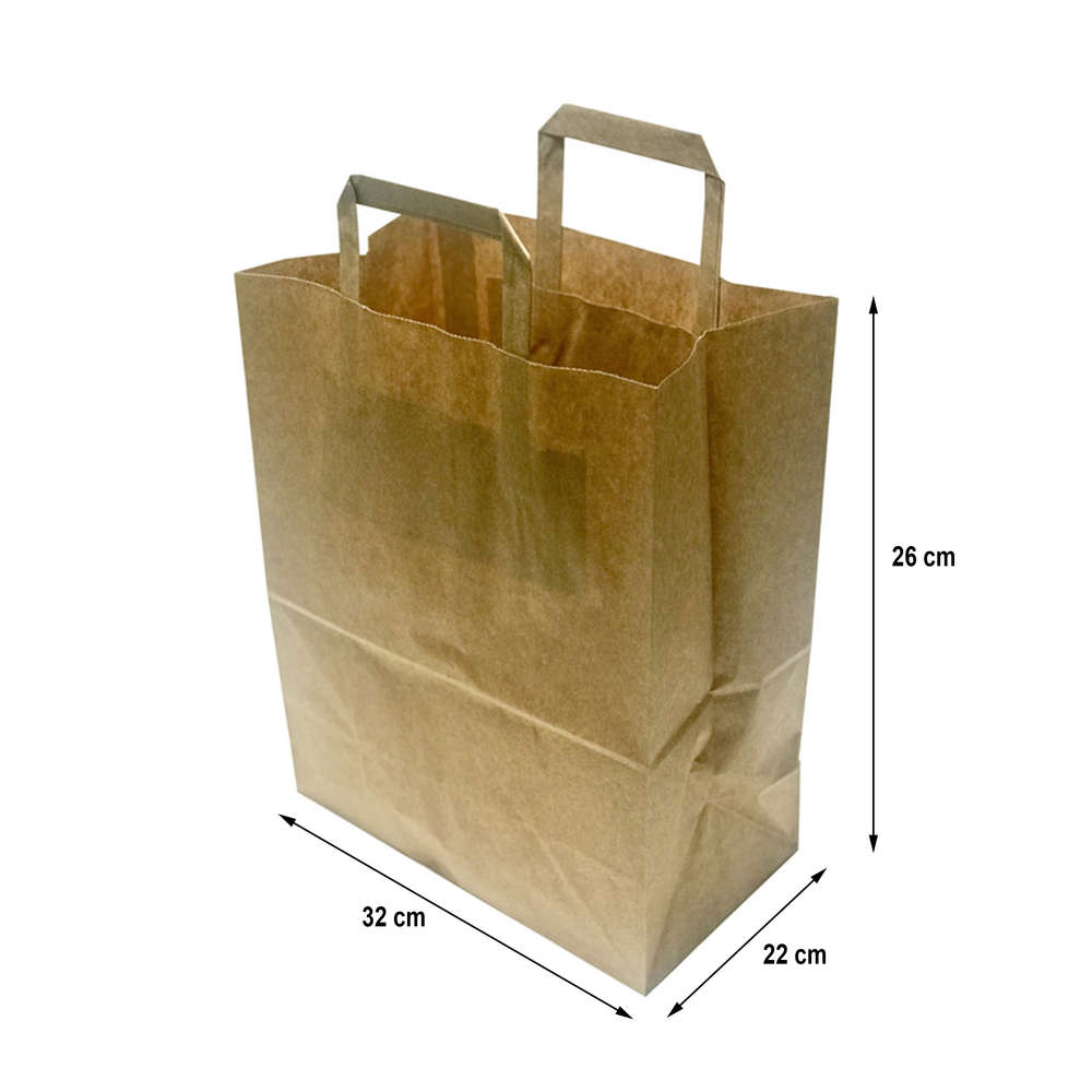 Bolsa de Papel Kraft con Asa Plana 32x26+22cm - Caja 250 unidades