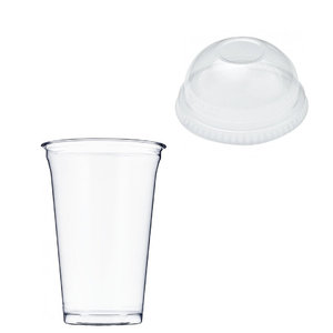 PET Plastic Cup 550ml - measured to 400ml - with closed dome lid - pack 56 Units