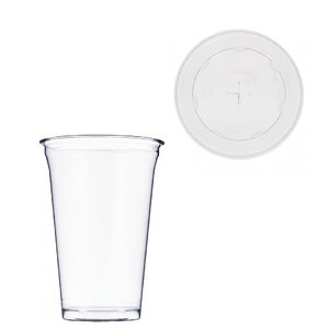 PET Plastic Cup 550ml - Measured to 400ml - With Lid for straws - pack 56 Units