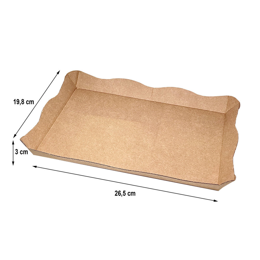 Plateau en Carton Ondulé Kraft 26x20cm - Boîte complète 200 unités
