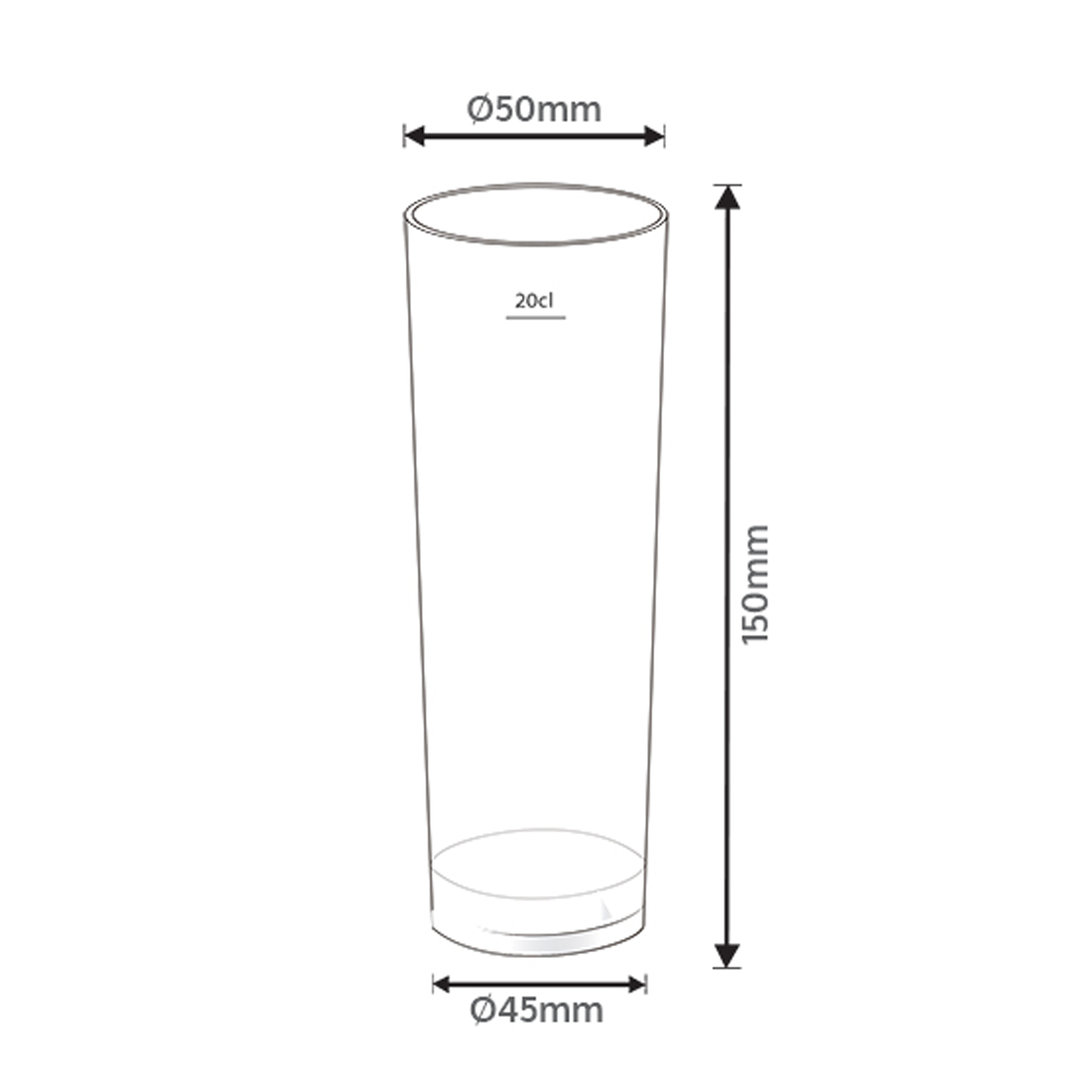 verre plastique incassable tube 20cl quartz, réutilisable et lavable