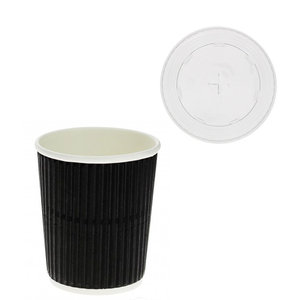 Corrugated Card Cup Black 240ml (8Oz) w/ Lid Straws – Box of 500 units