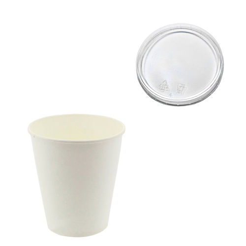 Vaso Cartón Blanco 200ml (7Oz) c/ Tapa Plana - Caja Completa 1000 unidades