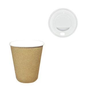 Paper Cup Kraft / Natural 200ml (7Oz) w/ White Lid ToGo - Box of 1000 units