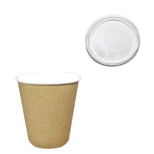 Paper Cup Kraft / Natural 200ml (7Oz) w/ Flat Lid - Pack 50 units
