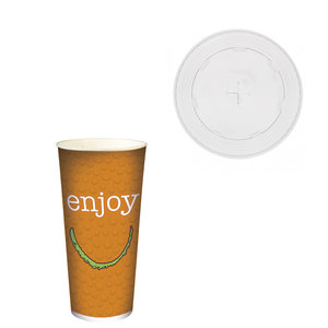 Cold Drinks Paper Cups "Enjoy" 680 ml - 500ml (22OZ) box 1000 units w/ Lid Straws