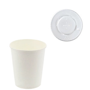 White Paper Cup 280ml (9Oz) w/ Lid for Straws - Pack of 50 units