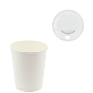 White Paper Cup 280ml (9Oz) w/ White Lid ToGo - Pack of 50 units