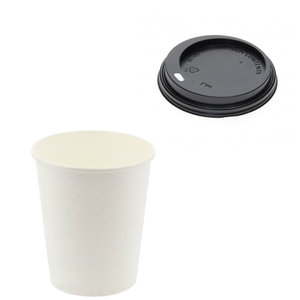 White Paper Cup 280ml (9Oz) w/ Black Lid ToGo - Pack of 50 units