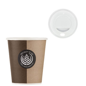 Paper Cup "Specialty ToGo" 280ml (9Oz) w/ White Lid ToGo - Box of 1000 units