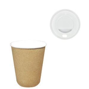Paper Cup Kraft / Natural 280ml (9Oz) w/ White Lid ToGo - Box of 1000 units