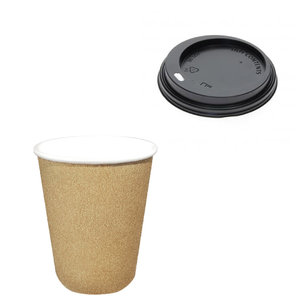 Paper Cup Kraft / Natural 280ml (9Oz) w/ Black Lid ToGo - Box of 1000 units