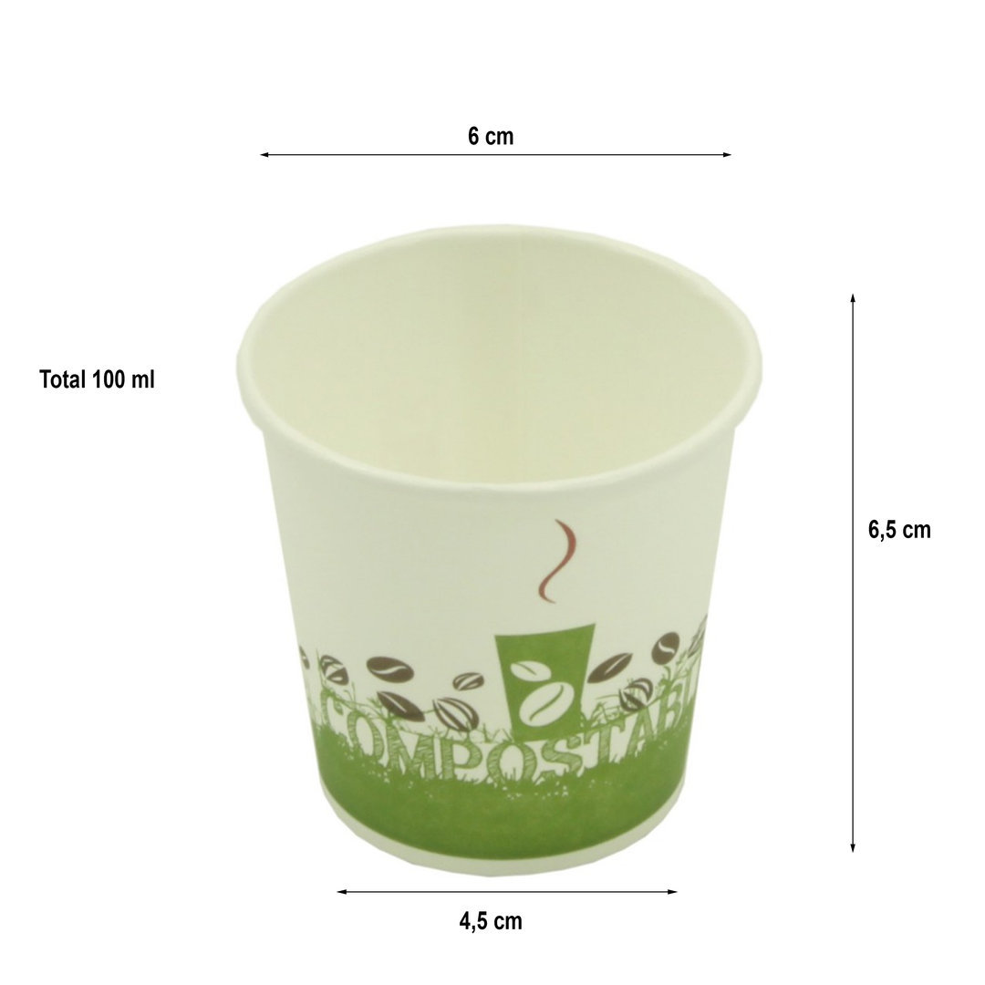 Copo Cartão Green Cup - 100 % Biodegradável 100ml - Pacote 50 unidades