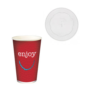 Cold Drinks Paper Cups "Enjoy" 540 ml - 400ml (16OZ) Pack 50 units w/ Lid Straws