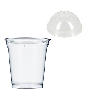 PET Plastic Cup 364ml with perfurated dome lid - Pack 75 Units