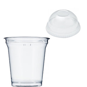 PET Plastic Cup 364ml with closed dome lid - Pack 75 units