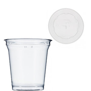 PET Plastic Cup 364ml with lid for straws - Pack 75 Units