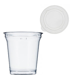 PET Plastic Cup 364ml with closed flat lid - pack 75 units