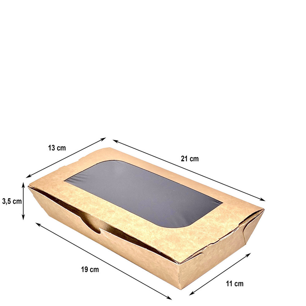 Caja Take Away Kraft Interior Negro y Ventana 730ml