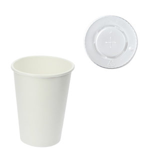 White Paper Cup 360ml (12Oz) with Straw Lid - Pack 80 units