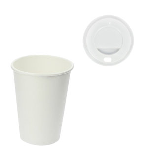 White Paper Cup 360ml (12Oz) w / Cover with Hole "To Go" White - Full Box 1600 units