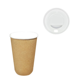 Paper Cup Kraft / Natural 360ml (12Oz) w/ White Lid ToGo - Box of 1100 units