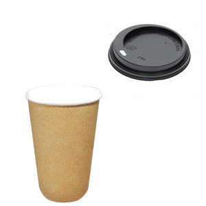 Paper Cup Kraft / Natural 360ml (12Oz) w/ Black Lid ToGo - Box of 1100 units