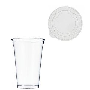 Vaso plástico 650ml - Medido a 500ml - c/ Tapa plana cerrada - Paquete 50 unidades