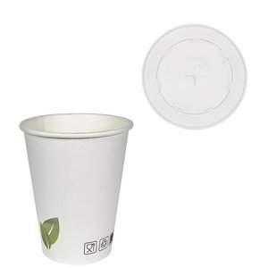 Hot Drinks Paper Cups 360ml (12Oz) w/ Lid for Straws  - Pack of 50 units
