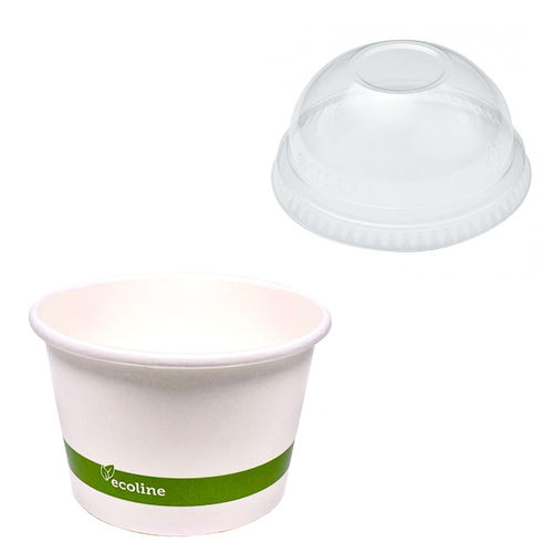 Paper Cup for White Ice Cream 240ml w/ Dome Lid - Pack 50 units