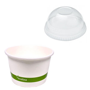 Paper Cup for White Ice Cream 240ml w/ Dome Lid - Pack 50 units