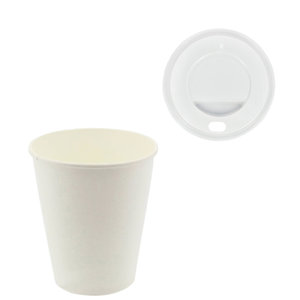 Paper Cups 192ml (6/7Oz) White w/ White Lid - Pack 50 units