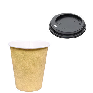 Paper Cups 192ml (6/7Oz) Kraft w/ Black Lid “To Go” - Box of 3000 units