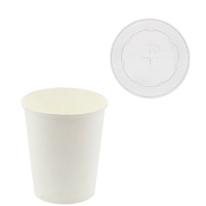 Paper Cups 240ml (8Oz) White w/ Lid for Straws – Pack 50 units