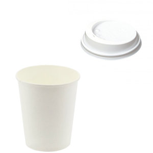 Paper Cups 240ml (8Oz) White w/ Lid Without White Hole – Pack 50 units
