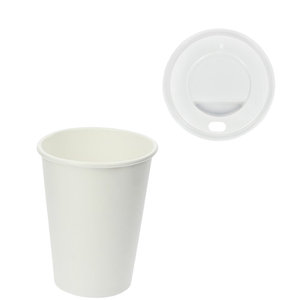 Paper Cups 480ml (16Oz) White w/ White Lid “To Go” - Box of 1000 units