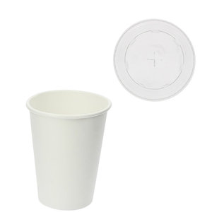 Paper Cups 480ml (16Oz) White w/ Lid for Straws - Box of 1000 units