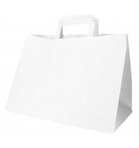 Sac en papier blanche à poignée plate 32x21x24 - Boîte 250 unités