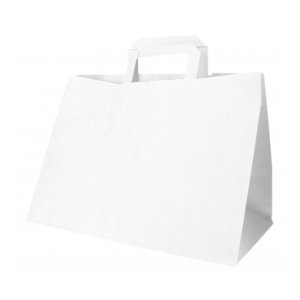 Sac papier blanche anse plate 32x21x24 - Carton de 50 unités