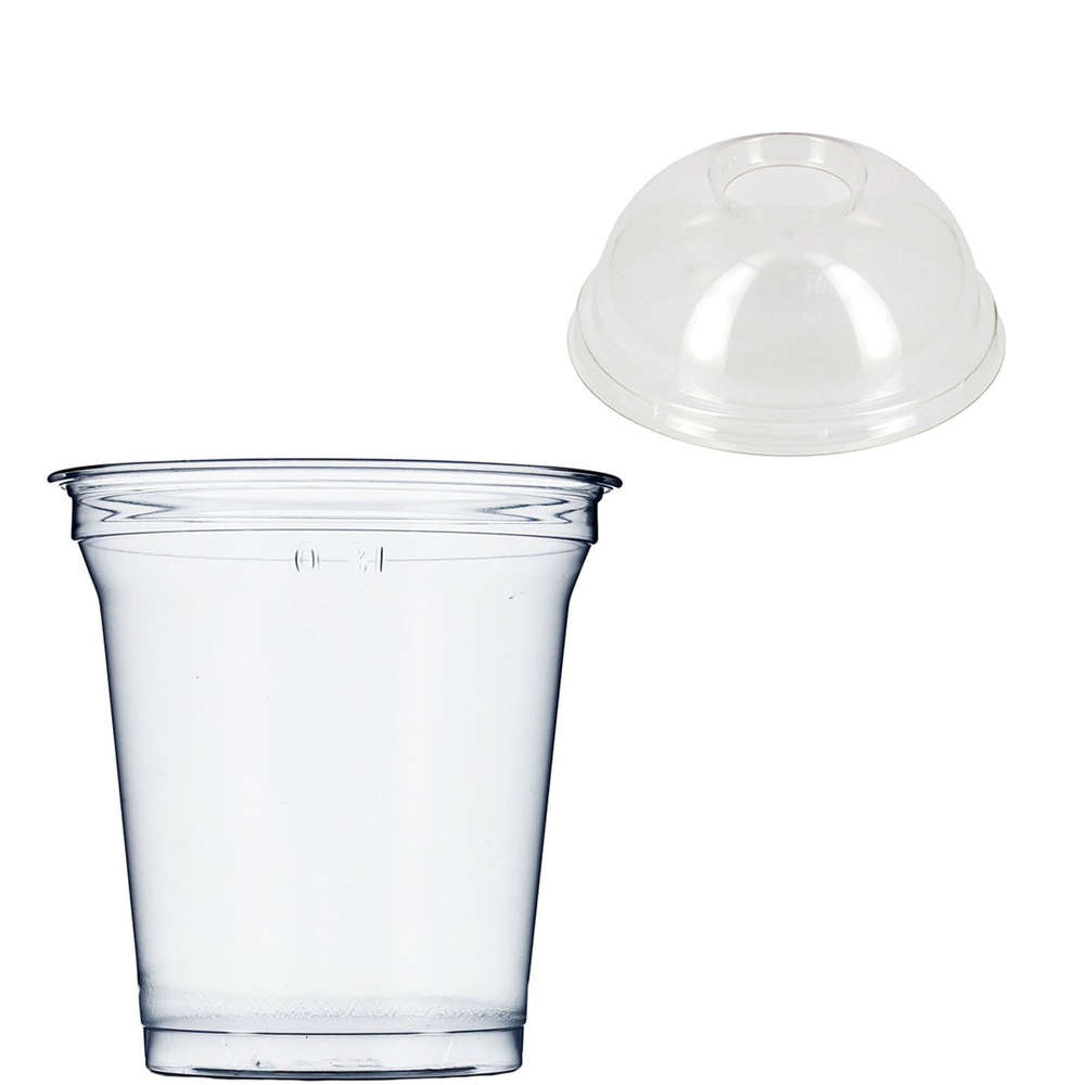 Copo Plástico RPET 9oz - 270ml Com Tampa Cúpula Com Orificio - Caixa completa 800 unidades