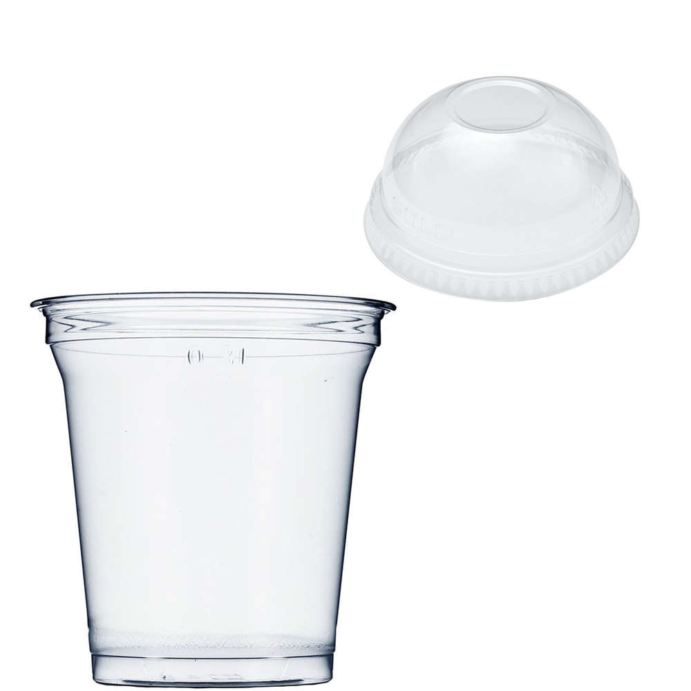 Copo Plástico RPET 9oz - 270ml Com Tampa Cúpula Sem Orificio - Pacote 50 unidades