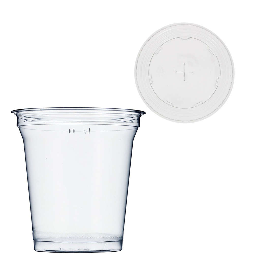 Copo Plástico RPET 16oz - 475ml Com Tampa Plana Com Cruz - Caixa Completa 800 unidades