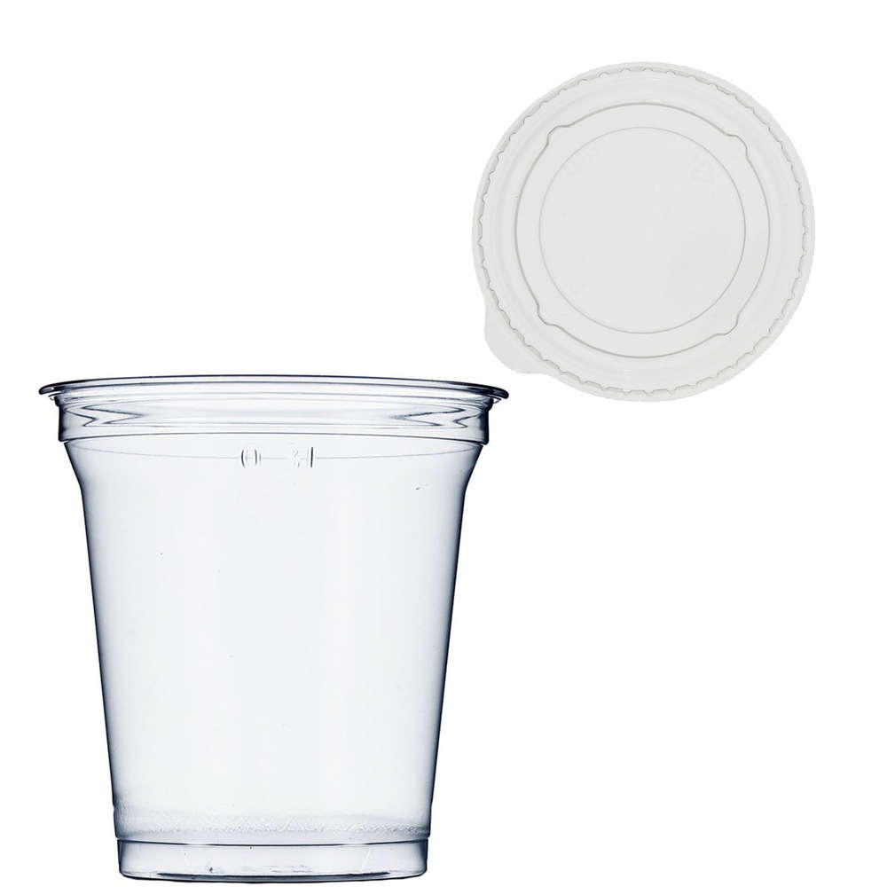 Copo Plástico RPET 16oz - 475ml Com Tampa Plana Fechada - Pacote 50 unidades