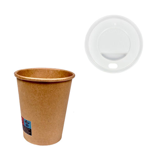 Paper Cups 350ml (12Oz) 100% Kraft w/ White “To Go” Lid – Box of 2000 units